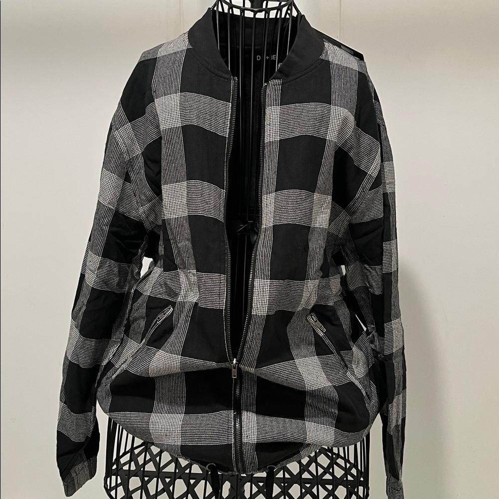 DO+BE Black and Gray Plaid Bomber Jacket